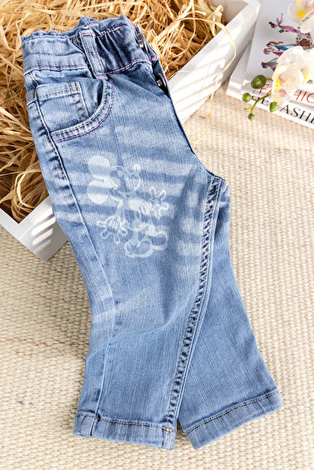 Babymod Fiğürlü Denim Pamuku Şık Kot Kız Bebek Pantolon