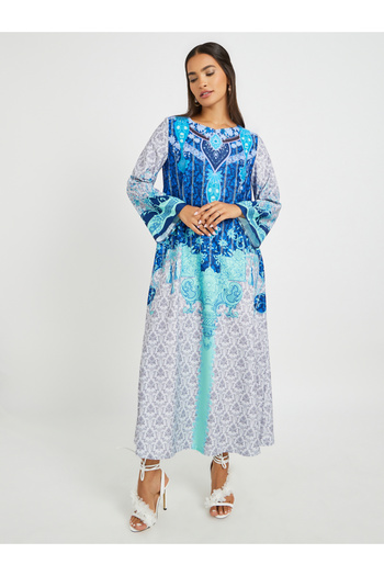 Keenly By Styli Floral Print Round Neck A-Line Jalabiya