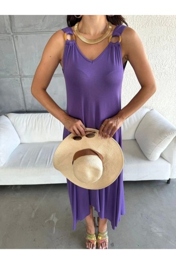 ELEGANT DREAM Women Bell Woven Fabric V Neck Asymmetrical Cut Dress