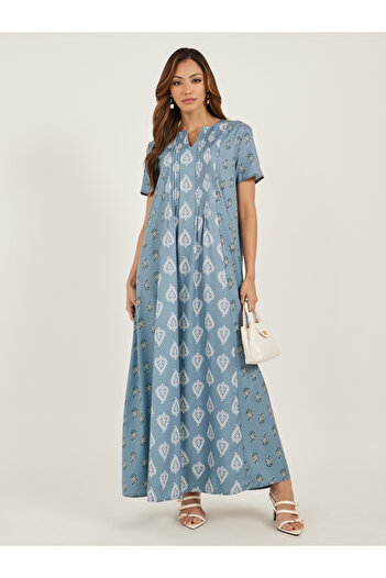 Styli All Over Print Short Sleeve Pintuck Jalabiya