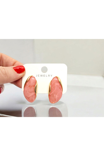 Tokkal Summer Color Asymmetric Coral Color Oval Earrings