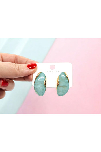 Tokkal Summer Color Asymmetric Oval Cut Turquoise Earrings