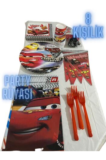 partyrüyası Cars Cars Themed 8-Person Birthday Set with Streamers