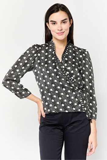 SANDRO Women Surplice Neck Long Sleeves Blouse, Multicolor