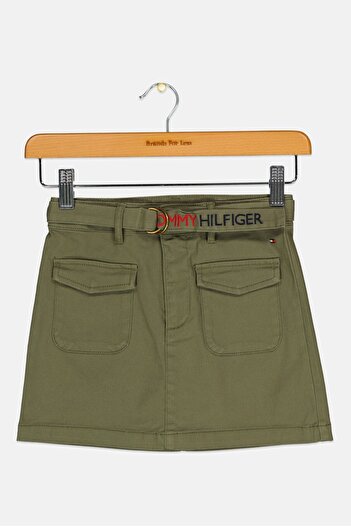 Tommy Hilfiger Kids Girl Solid Belted Mini Skirt, Olive