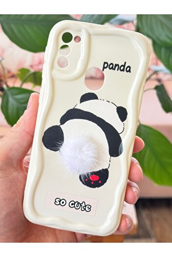 Fibaks Samsung Galaxy M30S-M21 Case Designed Patterned Camera Protection Panda White Tassel Silicone Cover
