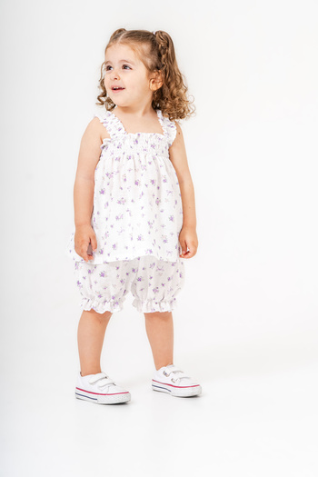 Titimixkids 6-24 Months Baby Girl Bottom and Top Set Rose Patterned Muslin Fabric