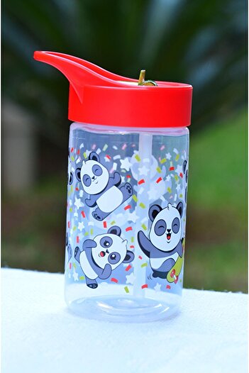 Peaceful Bpa Free 430 Cc Sevimli Panda Desenli Katlanabilir Pipetli Suluk Ve Matara Şeffaf Renk 3 Al 2 Öde