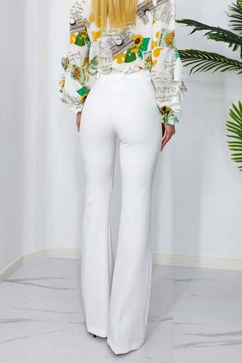 FashionForYou Elegant trousers, Katte, flared cut and high waist, White, L