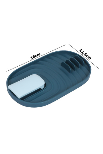 zola Suport silicon ustensile si capace, 5 spatii, plastic, usor de curatat, 18x11.5 cm, albastru