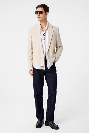 Antioch Taş Relax Fit Kruvaze Crop Erkek Blazer Ceket