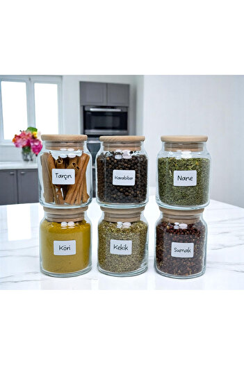 mafa home 6-Piece Wooden Bamboo Vacuum Lid Glass Spice Set 300 ml with Tag and Spoon Gift