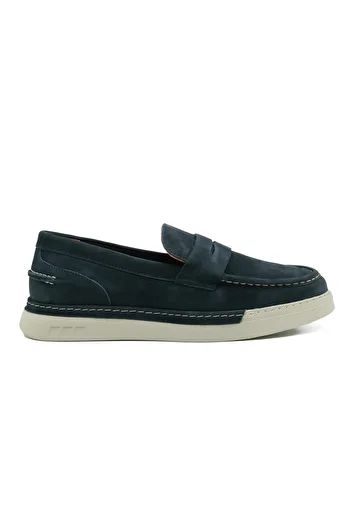 Tuna Genuine Nubuck Leather Navy Blue Loafer Men's Shoes Eva Sole - 253252