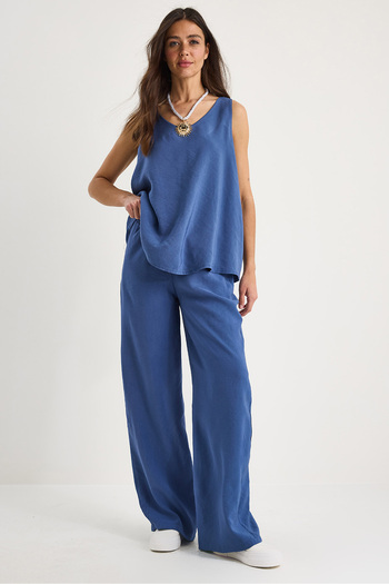 Bianco Lucci Women's V-Neck Strap Blouse Palazzo Pants Bottom-Top Set 60283115