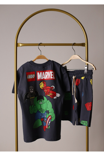 Arya Nisa Kids Boy's Superhero Printed 100% Cotton T-Shirt Shorts 2 Pieces Smoked Bottom Top Set Full Fit