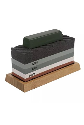zola Knife sharpening kit, 9 pieces, 400/1000 and 3000/8000 stones, bamboo base, guide, finishing