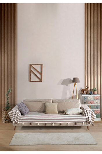 Lux Touch Pera Brown Φούντα Κάλυμμα Μπράτσων Κάλυμμα Καναπέ 300x110 cm 3m Καναπές Πομπον Καναπές-κρεβάτι