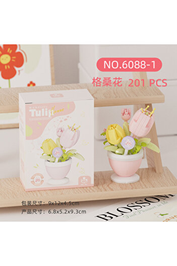choice2 No box 6088-1 2024 New Original Rose Flower Gift Box Tulip Lotus Building Blocks Flower Model Tiny P
