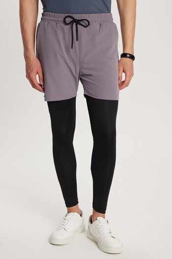 Tudors Men's Standard Fit Tie Waist Elastic Pocket Stretchy Fabric Gray Long Athlete Leggings Shorts