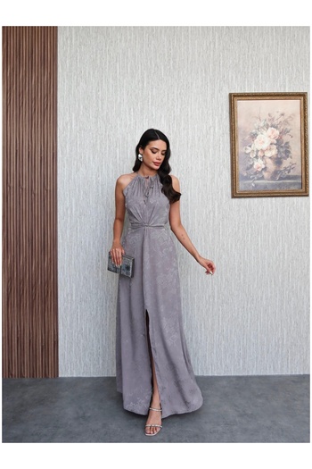 ESRAHELVACI Gray Patterned Belted Dress