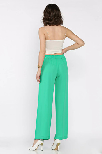 julude Green Women's Elastic Waist Palazzo Trousers