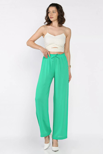 julude Green Women's Elastic Waist Palazzo Trousers