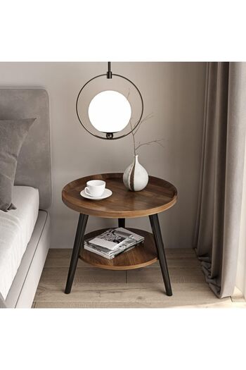 1st First Modern Round Wood Coffee Table with Metal Frame 48*50
