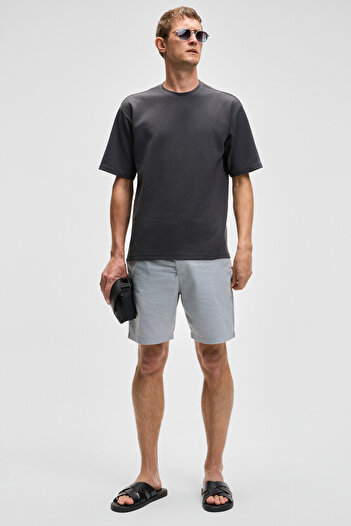 GRIMELANGE Chic Men's Relaxed Fit Textured Cotton Fabric Anthracite T-Shirt