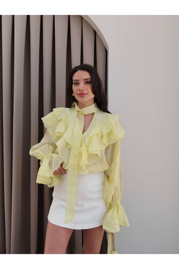 ESRAHELVACI Collar Ruffle Tie-Up Shirt