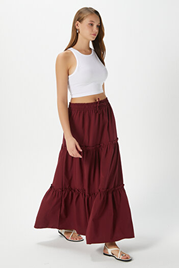 Ritnice Women's Elanora Burgundy Lined Layered Poplin Skirt