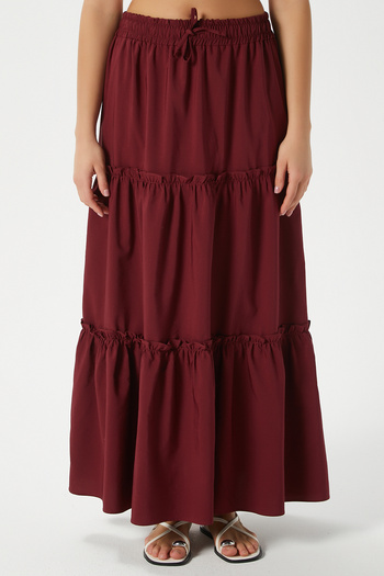Ritnice Women's Elanora Burgundy Lined Layered Poplin Skirt