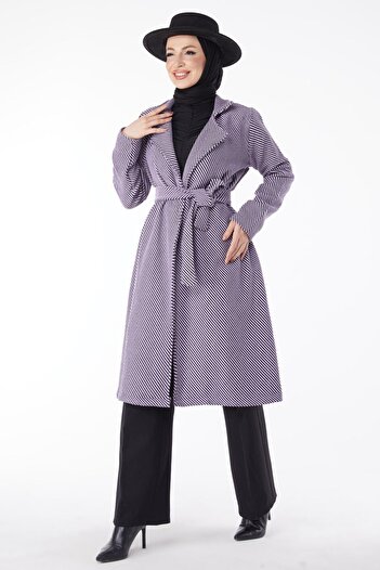 TOFİSA Belted Cashmere Coat Lilac - 13115