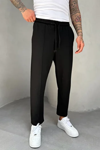 MADZEYMODA Waffle Fabric Grass Detailed Boyfriend Men's Black Jogger Pants Mz5036