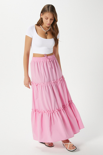 Ritnice Women's Elanora Pink Lined Layered Poplin Skirt