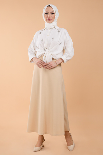 TOFİSA Medium Beige Women's Skirt - Straight 23643