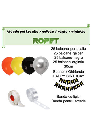 Ropet Archway arrangement set, Happy Birthday, 115 pieces, orange, yellow, black and silver