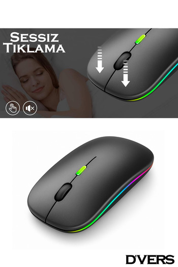 D'VERS Ultra Slim Usb 2.4ghz Siyah Ledli 800/1200/1600dpi Şarjlı Kablosuz Mouse Rgb Led Işıklı