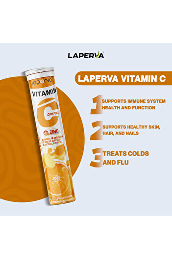 Laperva Vitamin C Complex Plus Zinc, 20 Effervescent Tablets, Orange (PACK OF 4)