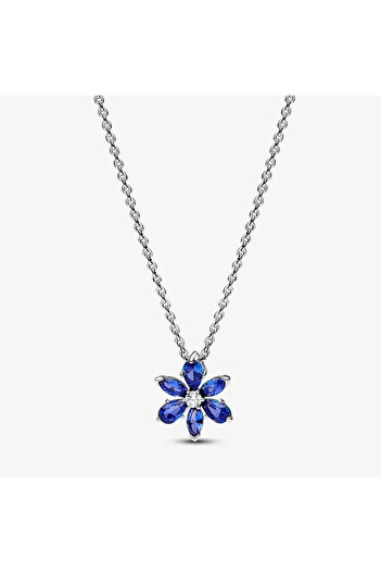 Pandora Colier Pandora cu pandantiv tip floare albastra stralucitoare Zirconiu si Argint 925 - 45cm