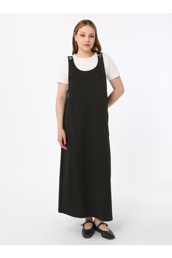ALİA Plus Size Strappy Sports Salopet Dress - Black -