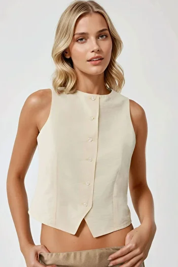 Hiccup Buttoned Linen Look Vest