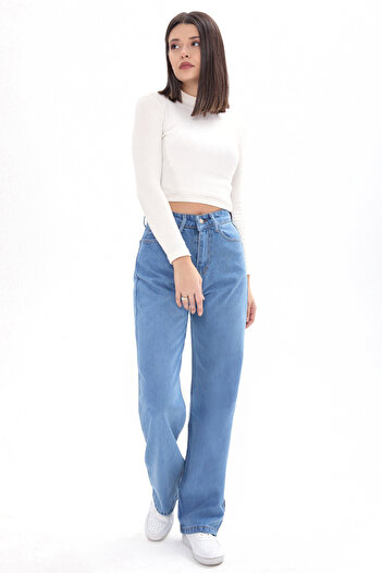 TOFİSA Wide Leg High Waist Denim Trousers Blue - 23664