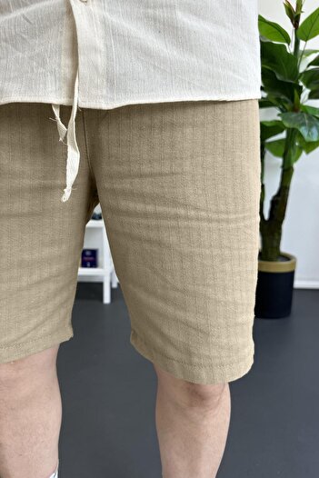 Edwox Men's Elastic Waist Linen Fabric Shorts Brown Edw370
