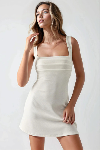Hiccup Wrinkled Square Neck Mini Dress