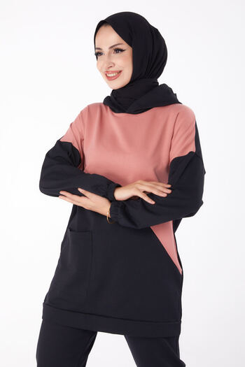 TOFİSA Hooded Long Sleeve Tracksuit Set Rose - 13121
