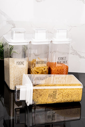 Dolkin Home 4Pcs 3000 ml Self-Scaled Food Set Pulses Storage Box 25 Types Transparent Pulses Labels