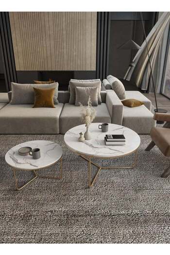 GENERAL ZAHRAT ALFKHAMAH Modern 2pcs Nesting Round Coffee Table Set