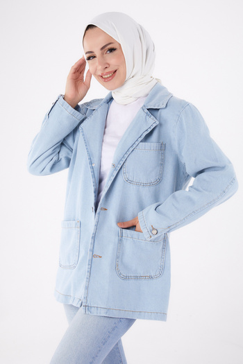 TOFİSA Double Breasted Denim Jacket Ice Blue Snow - 24049