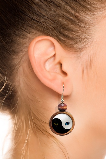 Tahtakolik Yin Yang Cat Wooden Earrings