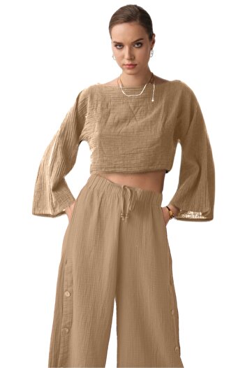 clavia Muslin Bustier, Tshirt Spanish Sleeve Boat Neck 100% βαμβακερό καλοκαιρινό μπλουζάκι, Crop Bustier
